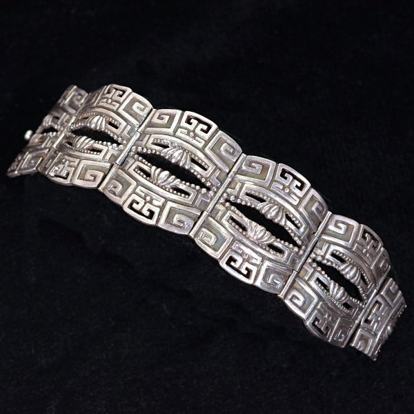 SOLD Margot De Taxco Sterling Mayan Bracelet #5280 Pre-Columbia Design 92.4 Grams Discount