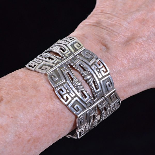 SOLD Margot De Taxco Sterling Mayan Bracelet #5280 Pre-Columbia Design 92.4 Grams Discount