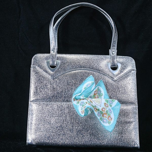 Vintage 60s Metallic Silver Handbag Tote, Faux Leather by Berne Discount