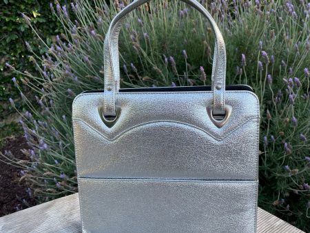 Vintage 60s Metallic Silver Handbag Tote, Faux Leather by Berne Discount