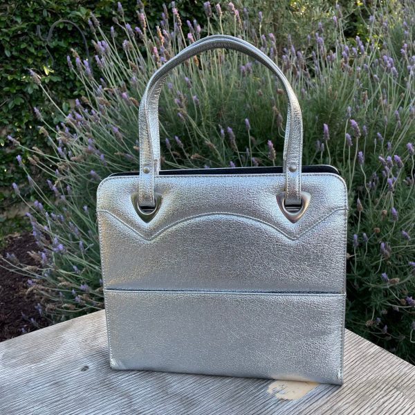 Vintage 60s Metallic Silver Handbag Tote, Faux Leather by Berne Discount