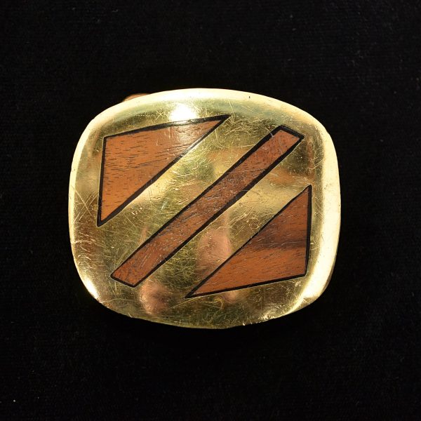 Vintage 70s Trinity Solid Brass Belt Buckle with Inlaid Wood, 117 Grams Online