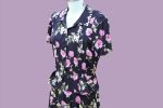 Vintage 90s does 40s Peplum Floral Dress, Navy Pink Print, Karin Stevens SZ 8 For Cheap